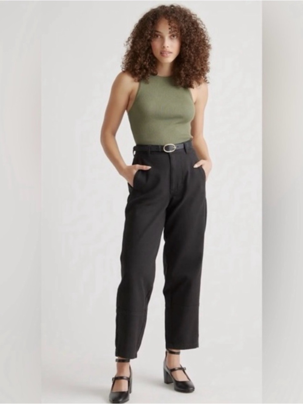 Quince Organic Stretch Cotton Twill Barrel Leg Pants Black Size 4